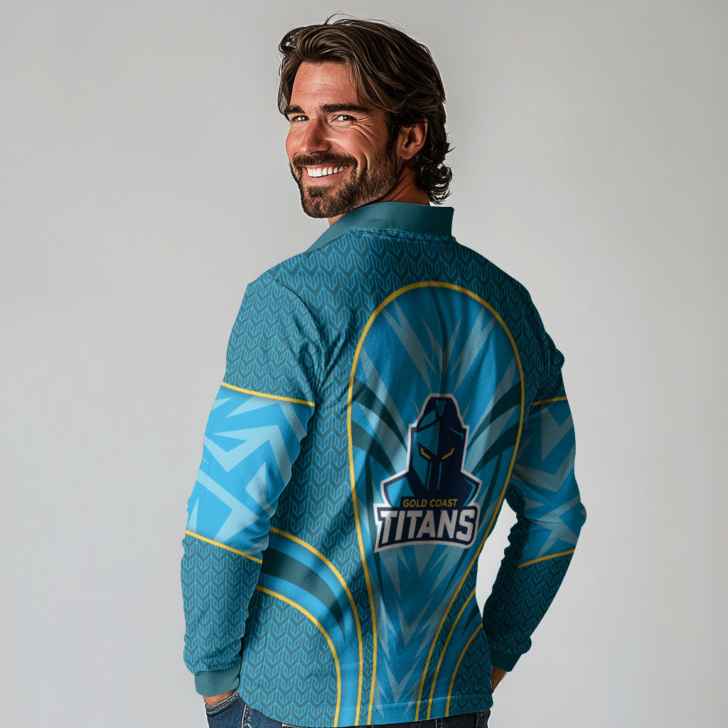 Gold Coast Titans Rugby Mascot Long Sleeve Polo Shirt Australian Rugby Culture - Tribal Inspired Warrior Titan