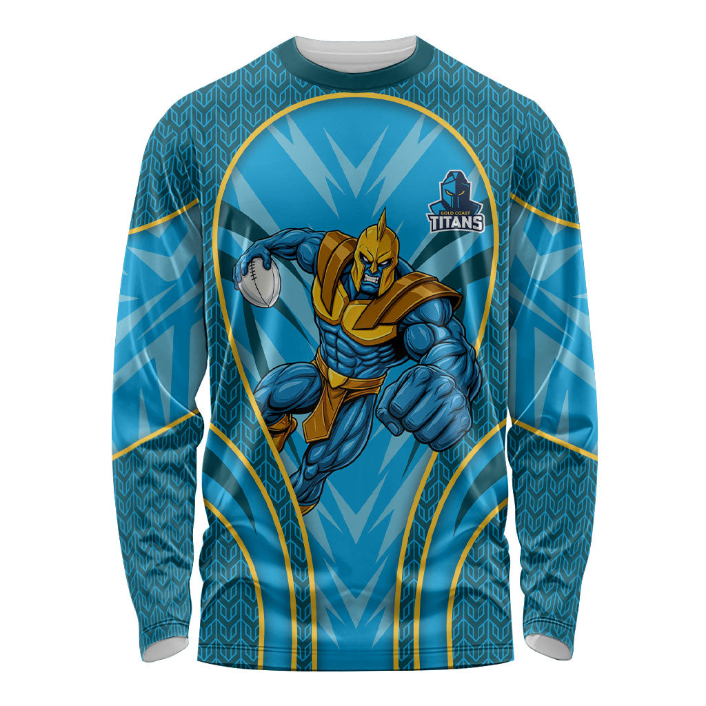 Gold Coast Titans Rugby Mascot Long Sleeve Shirt Australian Rugby Culture - Tribal Inspired Warrior Titan