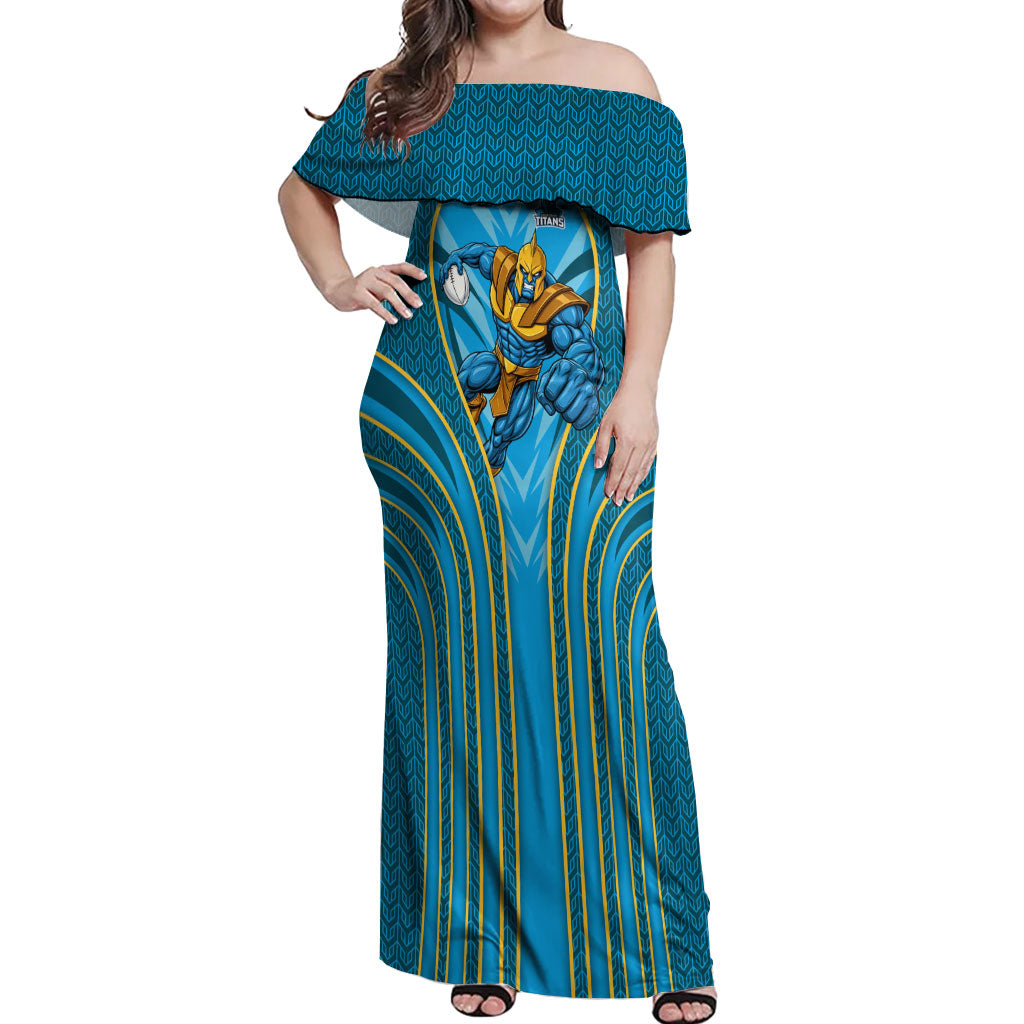 Gold Coast Titans Rugby Mascot Off Shoulder Maxi Dress Australian Rugby Culture - Tribal Inspired Warrior Titan