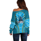 Gold Coast Titans Rugby Mascot Off Shoulder Sweater Australian Rugby Culture - Tribal Inspired Warrior Titan