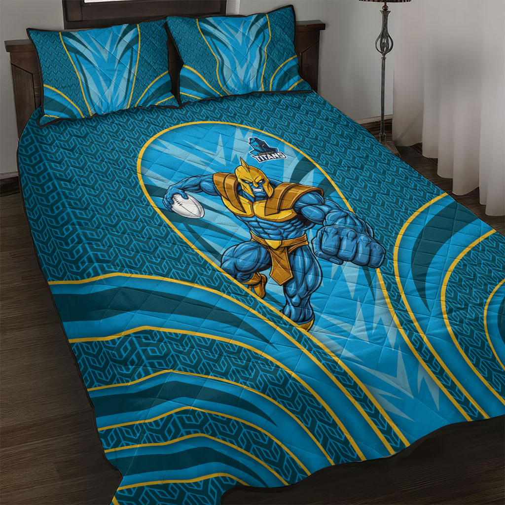 Gold Coast Titans Rugby Mascot Quilt Bed Set Australian Rugby Culture - Tribal Inspired Warrior Titan