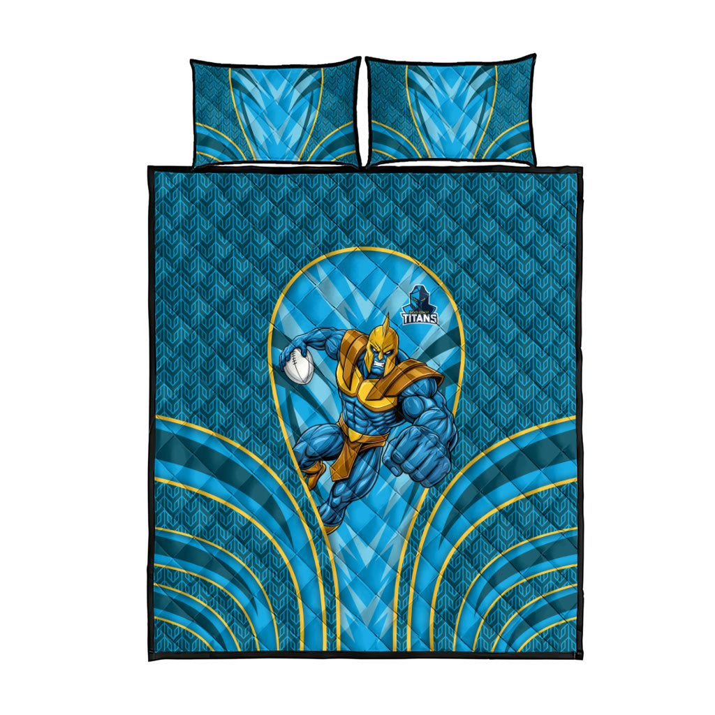Gold Coast Titans Rugby Mascot Quilt Bed Set Australian Rugby Culture - Tribal Inspired Warrior Titan