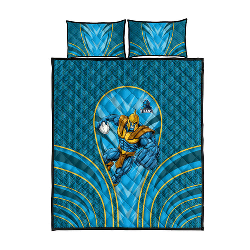 Gold Coast Titans Rugby Mascot Quilt Bed Set Australian Rugby Culture - Tribal Inspired Warrior Titan