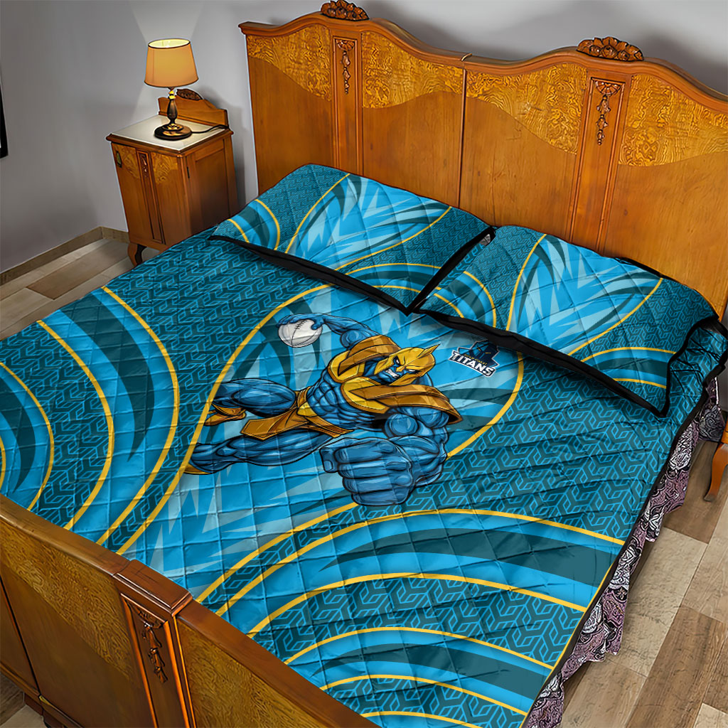 Gold Coast Titans Rugby Mascot Quilt Bed Set Australian Rugby Culture - Tribal Inspired Warrior Titan