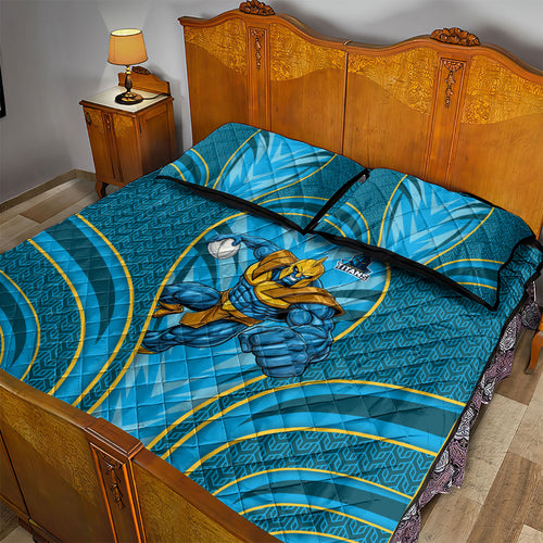Gold Coast Titans Rugby Mascot Quilt Bed Set Australian Rugby Culture - Tribal Inspired Warrior Titan
