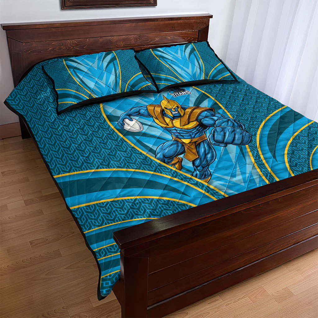 Gold Coast Titans Rugby Mascot Quilt Bed Set Australian Rugby Culture - Tribal Inspired Warrior Titan