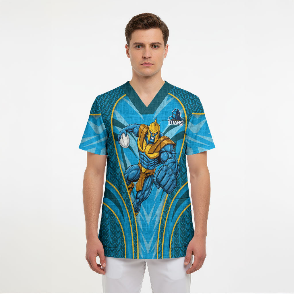 Gold Coast Titans Rugby Mascot Scrub Top Australian Rugby Culture - Tribal Inspired Warrior Titan