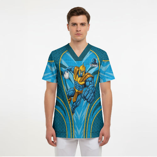 Gold Coast Titans Rugby Mascot Scrub Top Australian Rugby Culture - Tribal Inspired Warrior Titan