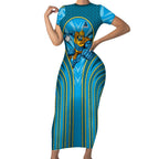 Gold Coast Titans Rugby Mascot Short Sleeve Bodycon Dress Australian Rugby Culture - Tribal Inspired Warrior Titan