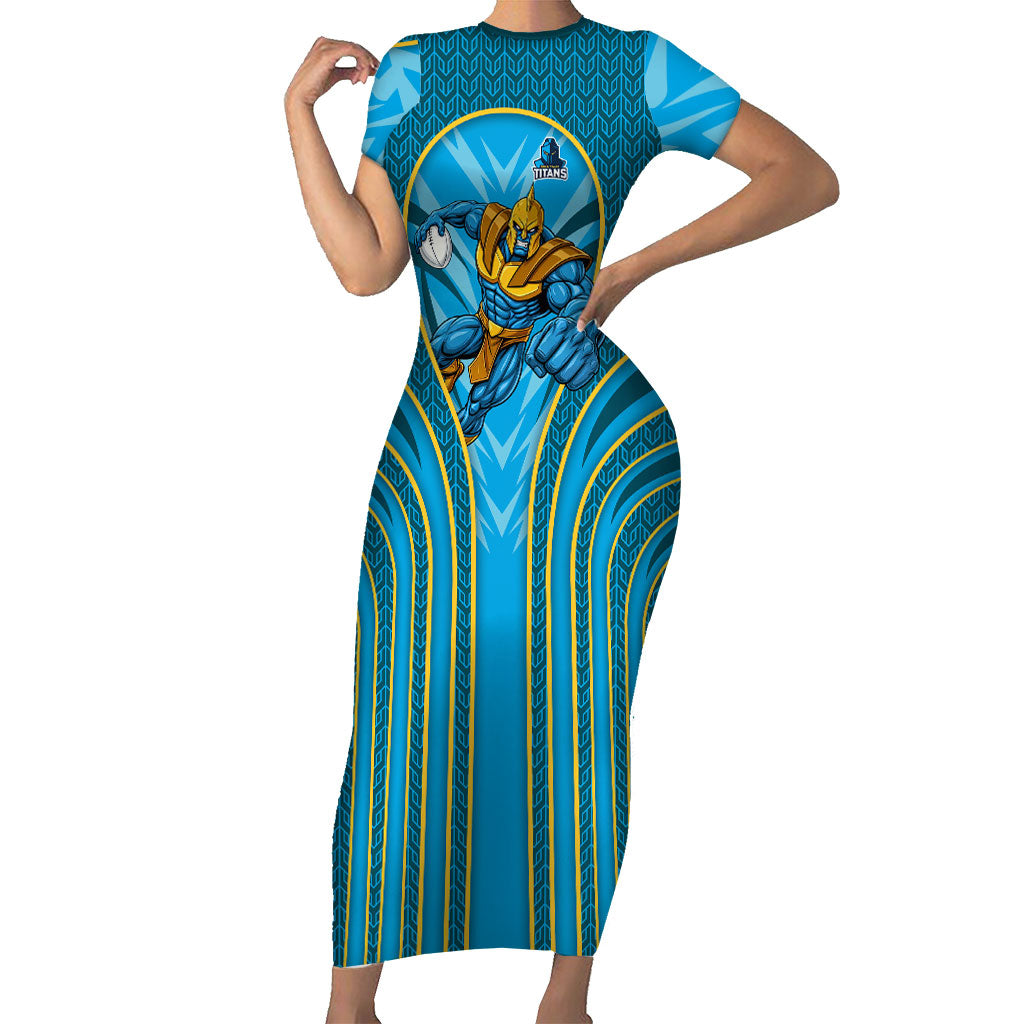 Gold Coast Titans Rugby Mascot Short Sleeve Bodycon Dress Australian Rugby Culture - Tribal Inspired Warrior Titan