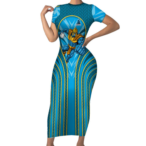 Gold Coast Titans Rugby Mascot Short Sleeve Bodycon Dress Australian Rugby Culture - Tribal Inspired Warrior Titan