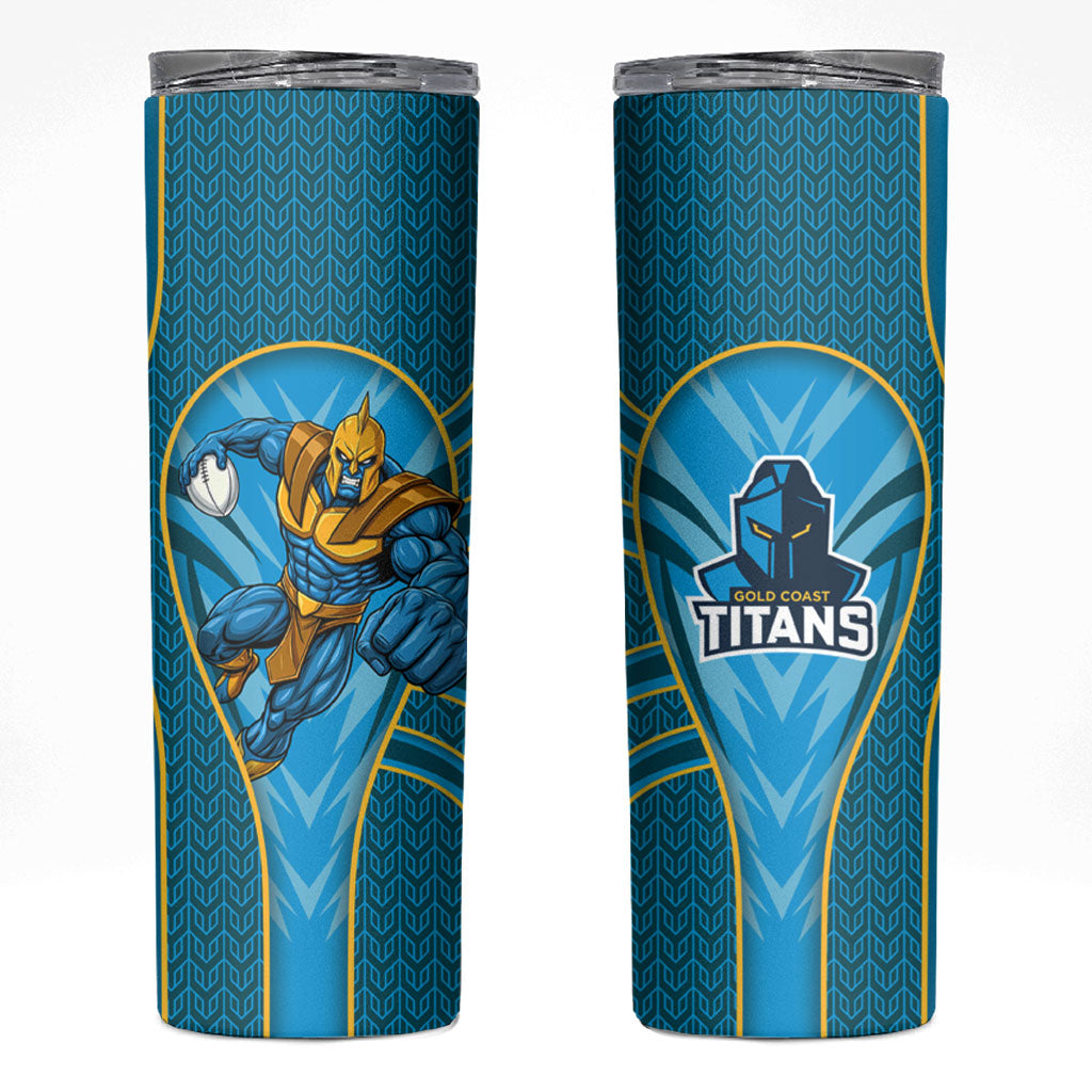 Gold Coast Titans Rugby Mascot Skinny Tumbler Australian Rugby Culture - Tribal Inspired Warrior Titan