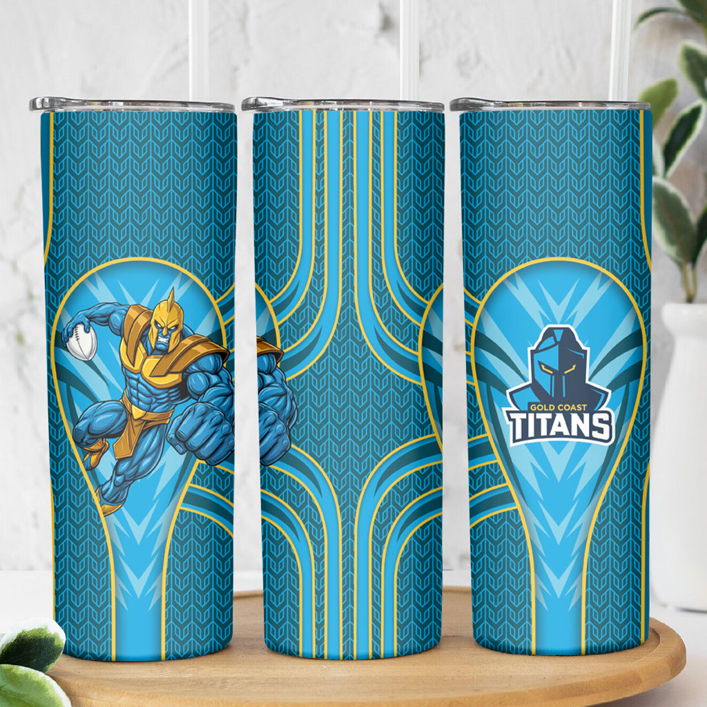Gold Coast Titans Rugby Mascot Skinny Tumbler Australian Rugby Culture - Tribal Inspired Warrior Titan