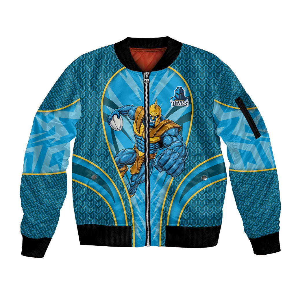 Gold Coast Titans Rugby Mascot Sleeve Zip Bomber Jacket Australian Rugby Culture - Tribal Inspired Warrior Titan