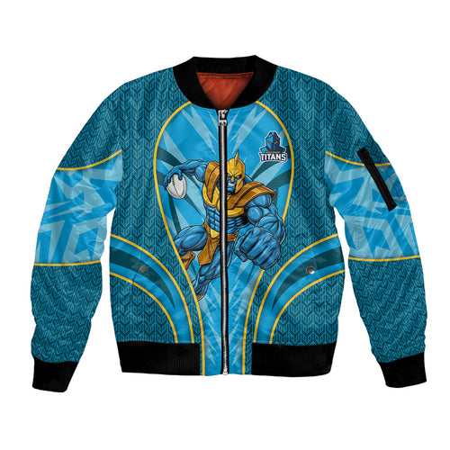 Gold Coast Titans Rugby Mascot Sleeve Zip Bomber Jacket Australian Rugby Culture - Tribal Inspired Warrior Titan