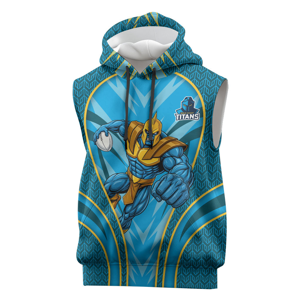 Gold Coast Titans Rugby Mascot Sleeveless Hoodie Australian Rugby Culture - Tribal Inspired Warrior Titan