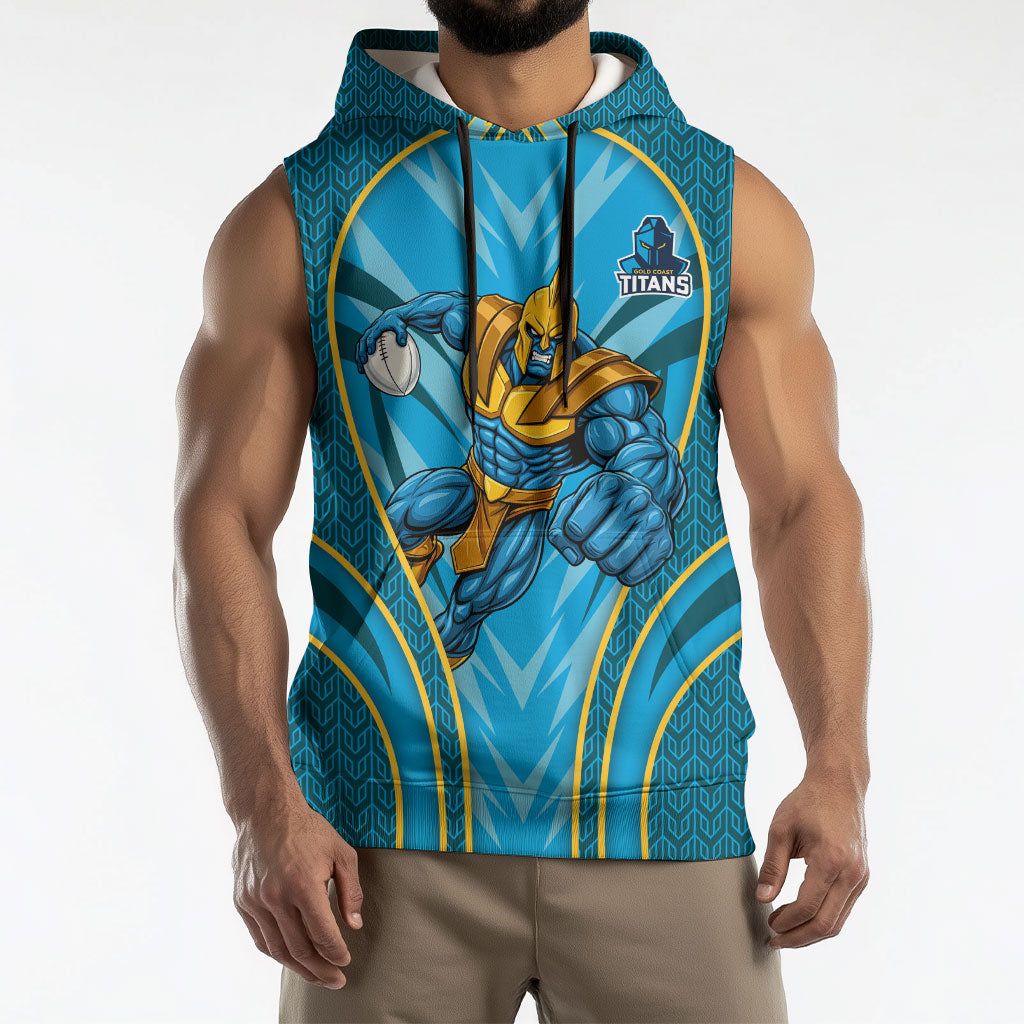 Gold Coast Titans Rugby Mascot Sleeveless Hoodie Australian Rugby Culture - Tribal Inspired Warrior Titan