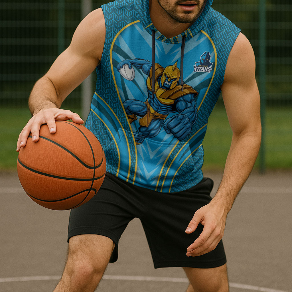 Gold Coast Titans Rugby Mascot Sleeveless Hoodie Australian Rugby Culture - Tribal Inspired Warrior Titan
