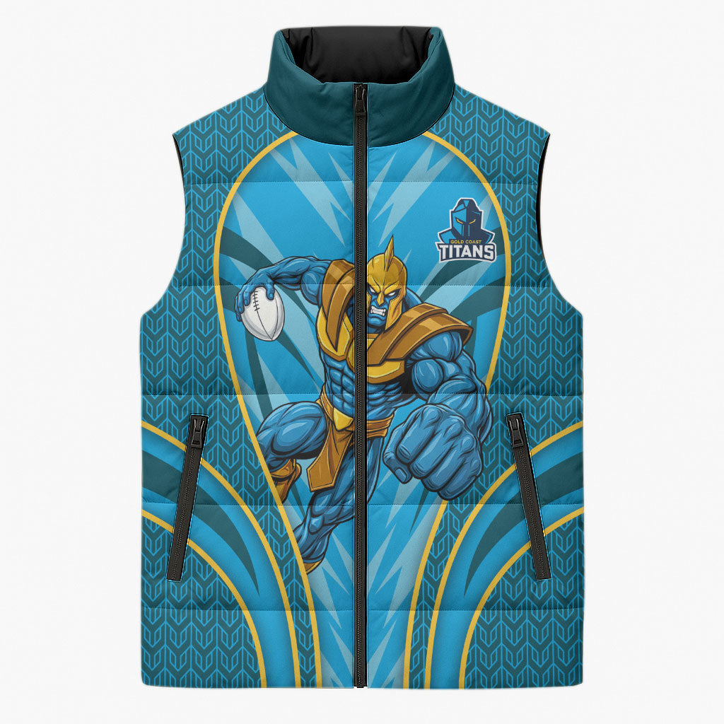 Gold Coast Titans Rugby Mascot Sleeveless Puffer Jacket Australian Rugby Culture - Tribal Inspired Warrior Titan