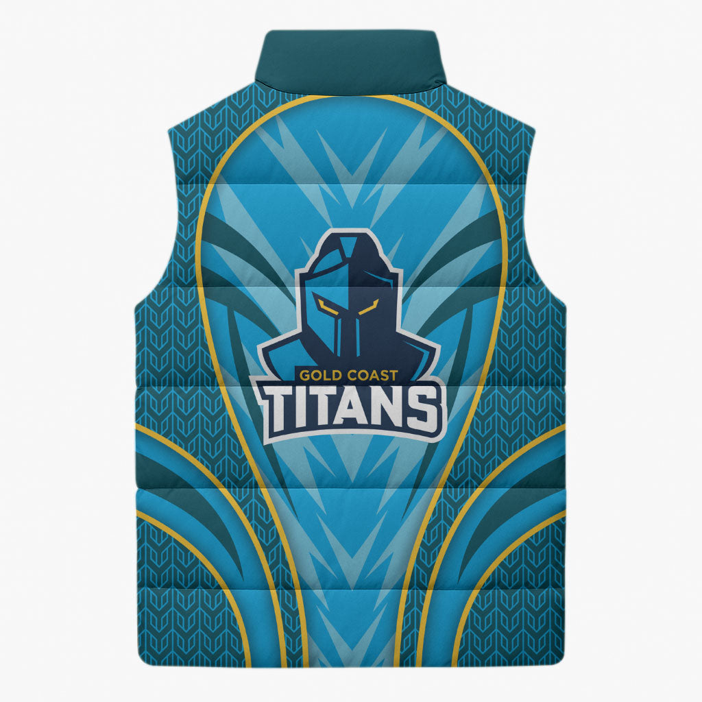 Gold Coast Titans Rugby Mascot Sleeveless Puffer Jacket Australian Rugby Culture - Tribal Inspired Warrior Titan