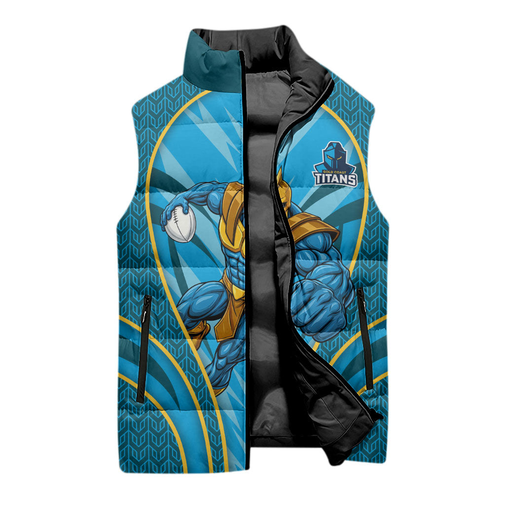 Gold Coast Titans Rugby Mascot Sleeveless Puffer Jacket Australian Rugby Culture - Tribal Inspired Warrior Titan