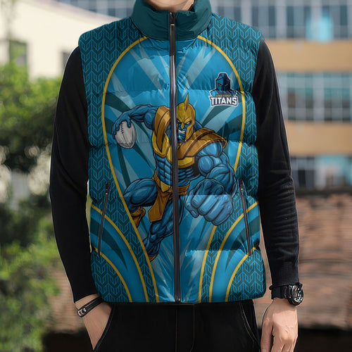 Gold Coast Titans Rugby Mascot Sleeveless Puffer Jacket Australian Rugby Culture - Tribal Inspired Warrior Titan