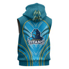 Gold Coast Titans Rugby Mascot Sleeveless Zip Hoodie Australian Rugby Culture - Tribal Inspired Warrior Titan