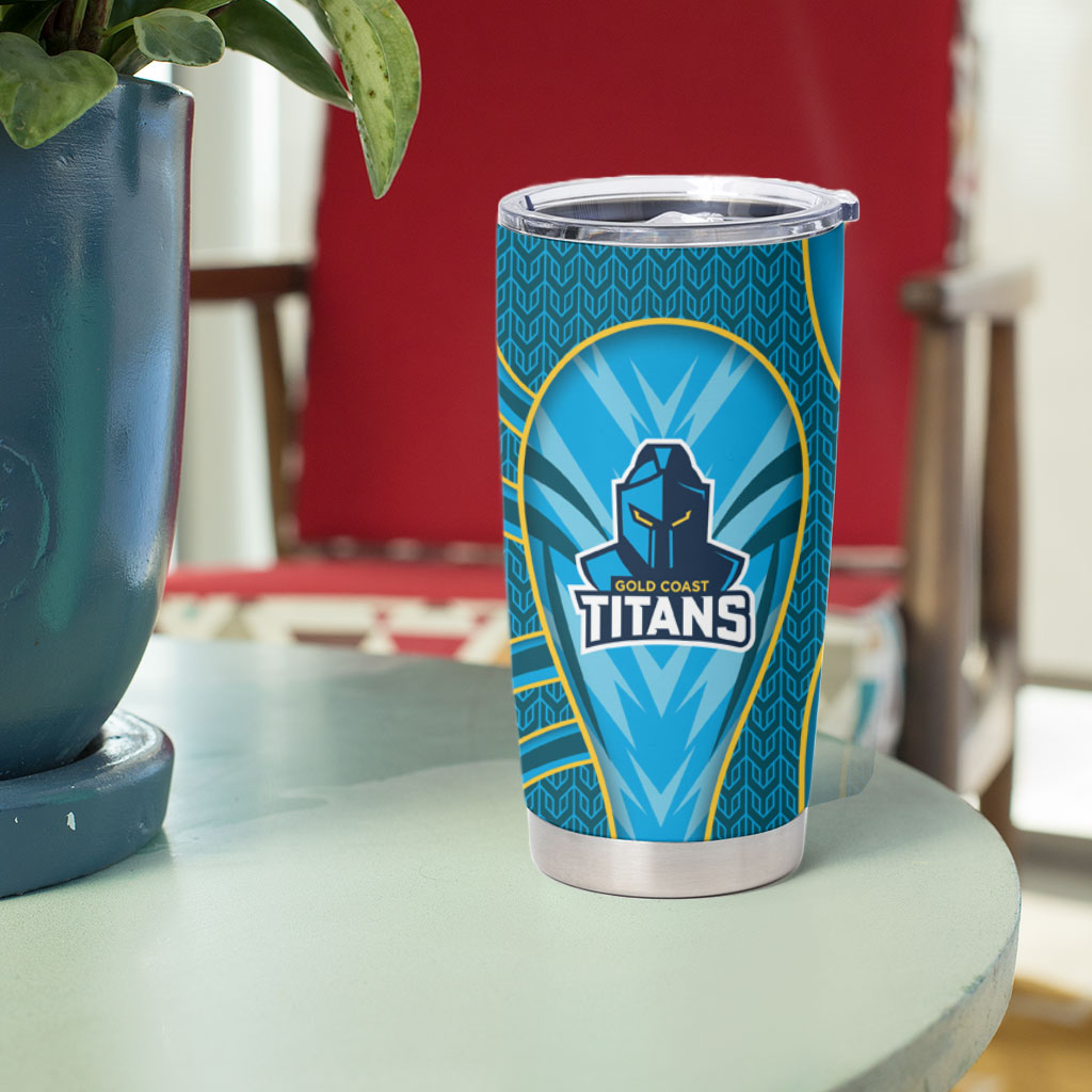 Gold Coast Titans Rugby Mascot Tumbler Cup Australian Rugby Culture - Tribal Inspired Warrior Titan