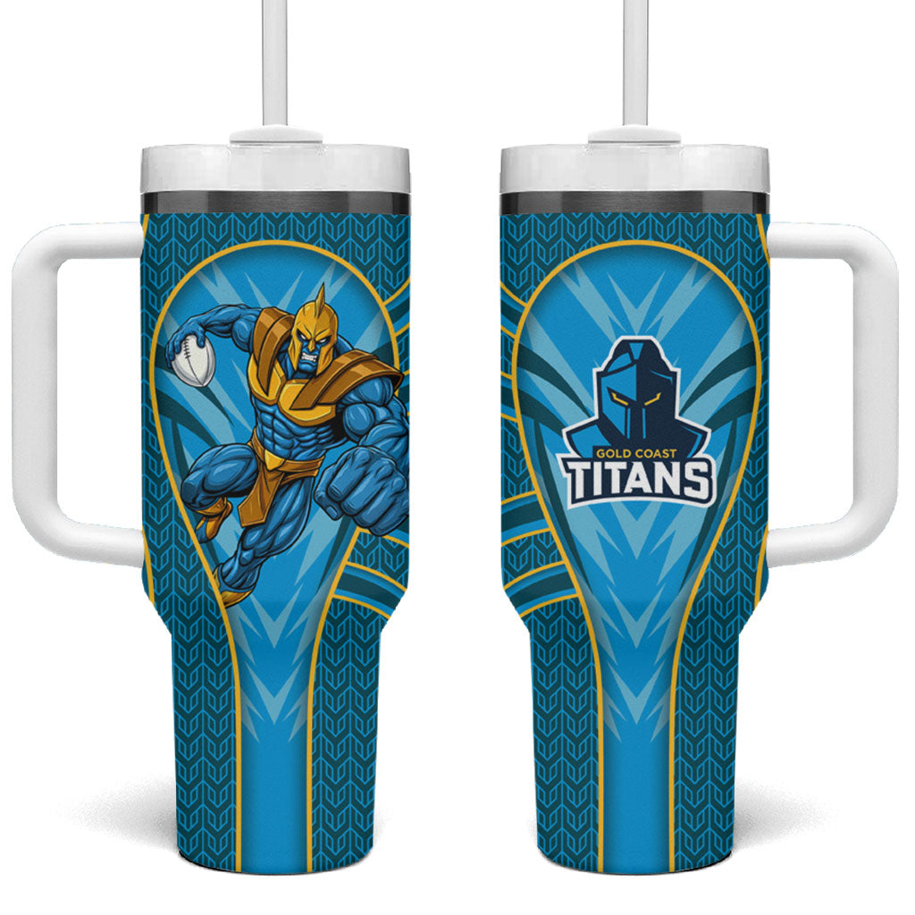Gold Coast Titans Rugby Mascot Tumbler With Handle Australian Rugby Culture - Tribal Inspired Warrior Titan