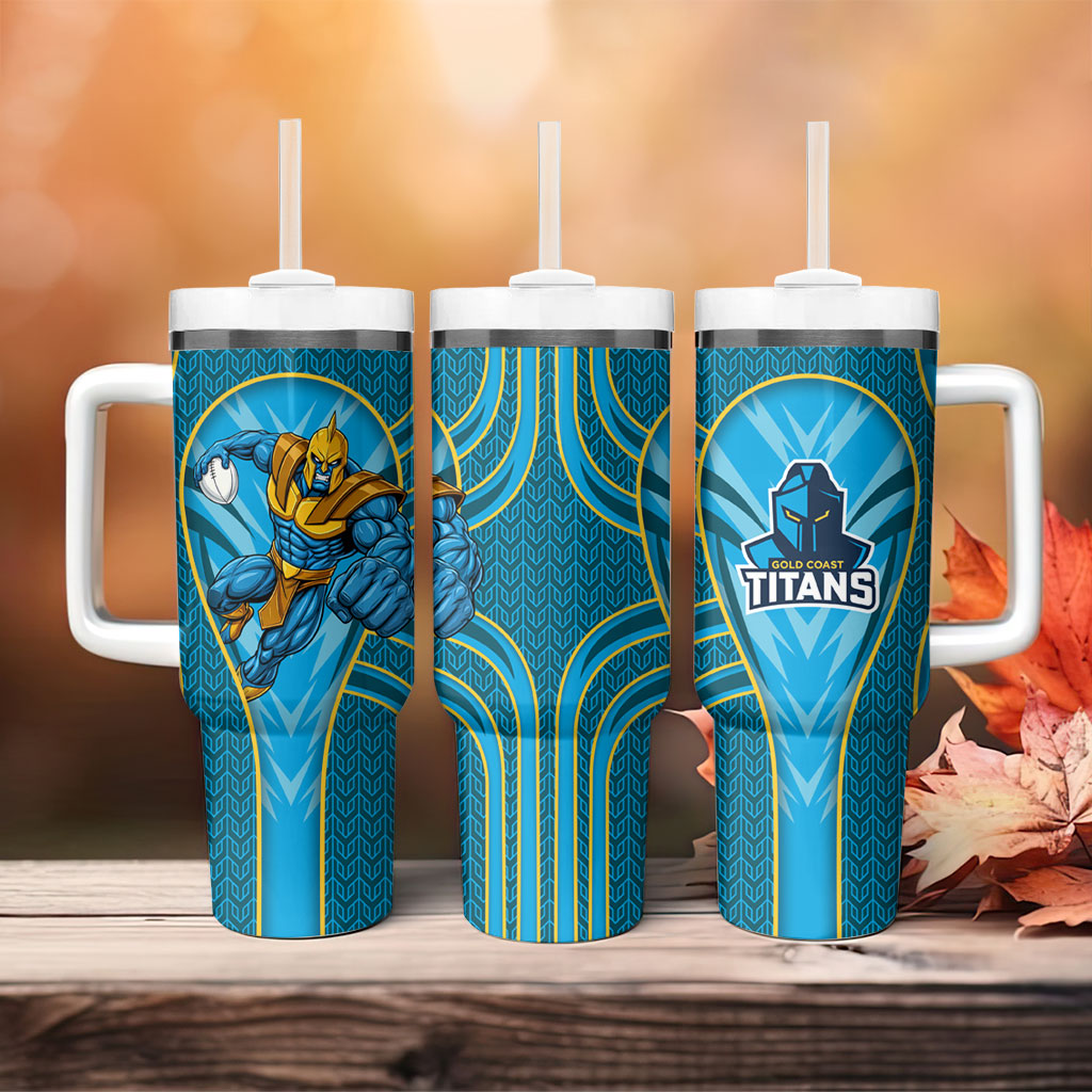Gold Coast Titans Rugby Mascot Tumbler With Handle Australian Rugby Culture - Tribal Inspired Warrior Titan