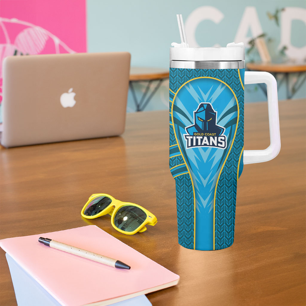 Gold Coast Titans Rugby Mascot Tumbler With Handle Australian Rugby Culture - Tribal Inspired Warrior Titan