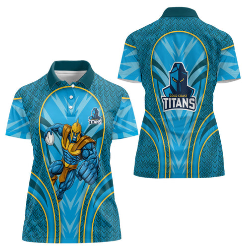 Gold Coast Titans Rugby Mascot Women Polo Shirt Australian Rugby Culture - Tribal Inspired Warrior Titan