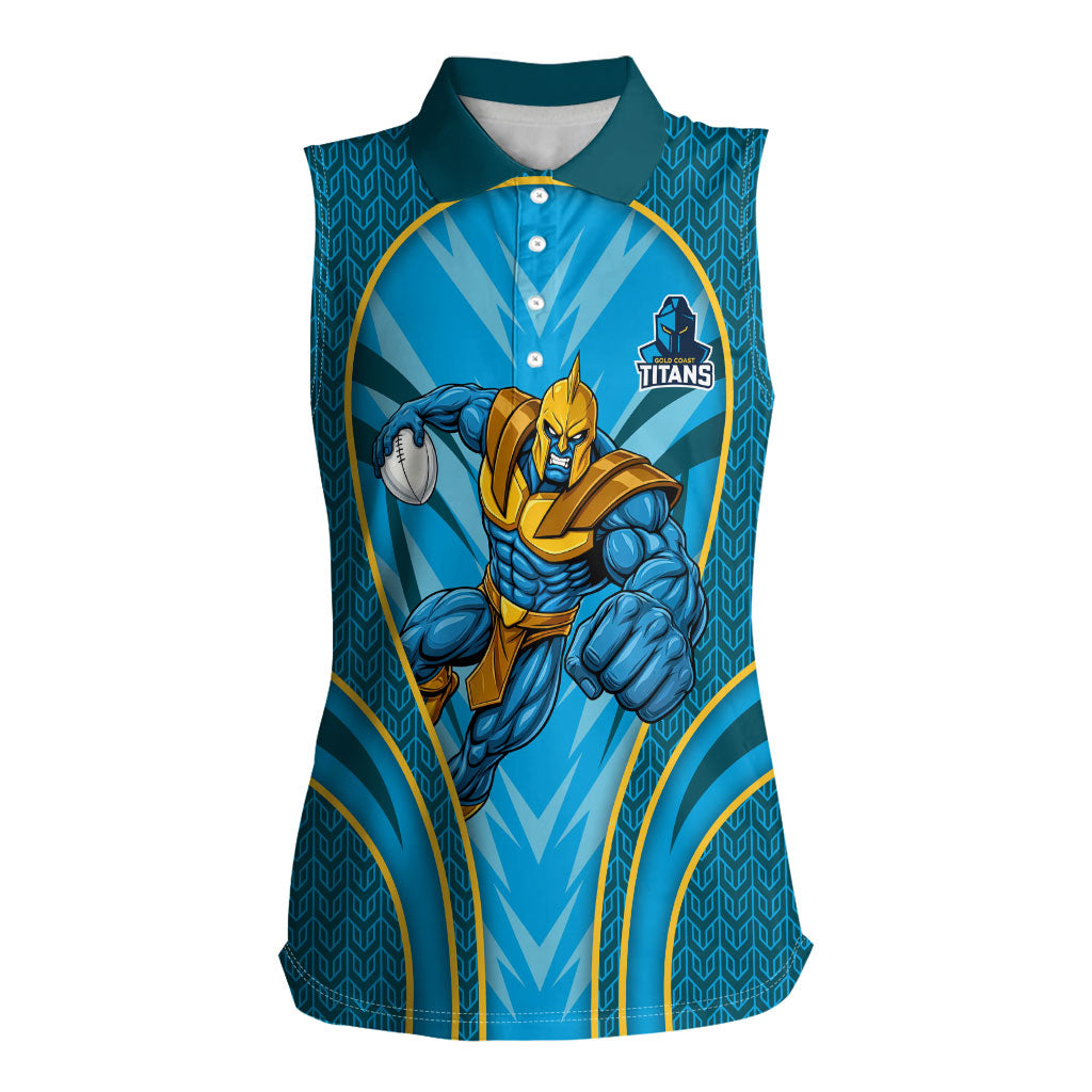 Gold Coast Titans Rugby Mascot Women Sleeveless Polo Shirt Australian Rugby Culture - Tribal Inspired Warrior Titan