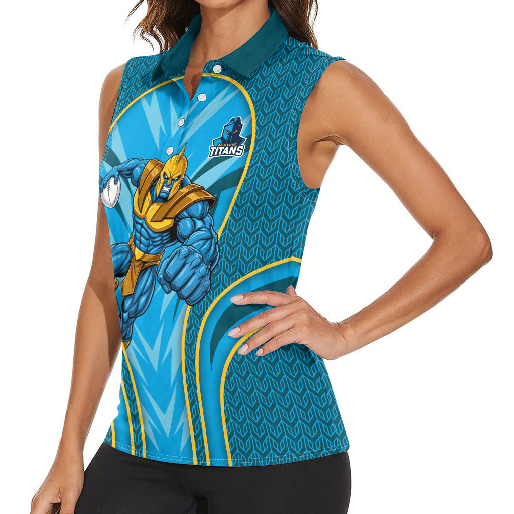 Gold Coast Titans Rugby Mascot Women Sleeveless Polo Shirt Australian Rugby Culture - Tribal Inspired Warrior Titan