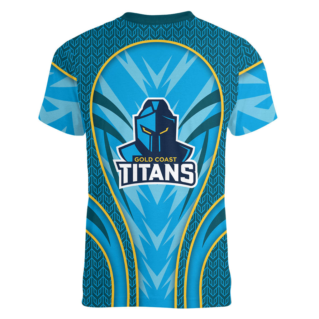 Gold Coast Titans Rugby Mascot Women V-Neck T-Shirt Australian Rugby Culture - Tribal Inspired Warrior Titan
