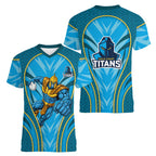 Gold Coast Titans Rugby Mascot Women V-Neck T-Shirt Australian Rugby Culture - Tribal Inspired Warrior Titan