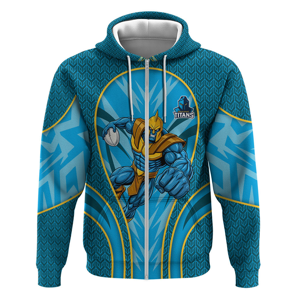 Gold Coast Titans Rugby Mascot Zip Hoodie Australian Rugby Culture - Tribal Inspired Warrior Titan