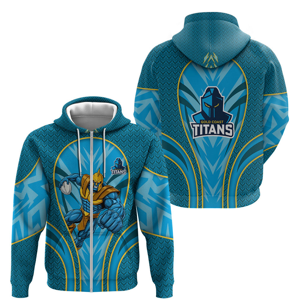 Gold Coast Titans Rugby Mascot Zip Hoodie Australian Rugby Culture - Tribal Inspired Warrior Titan