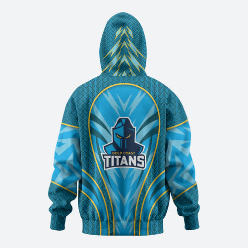 Gold Coast Titans Rugby Mascot Zip Hoodie Australian Rugby Culture - Tribal Inspired Warrior Titan