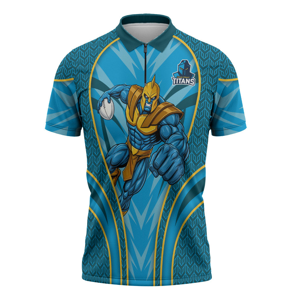 Gold Coast Titans Rugby Mascot Zipper Polo Shirt Australian Rugby Culture - Tribal Inspired Warrior Titan