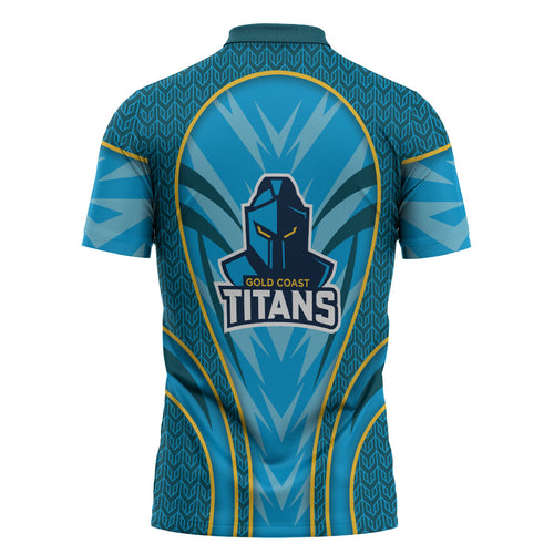 Gold Coast Titans Rugby Mascot Zipper Polo Shirt Australian Rugby Culture - Tribal Inspired Warrior Titan