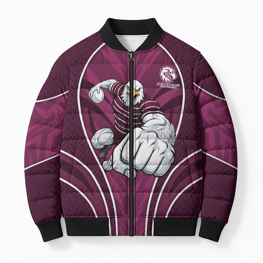 Manly Warringah Sea Eagles Rugby Mascot Bomber Puffer Jacket Australian Rugby Culture - Tribal Inspired Eagle