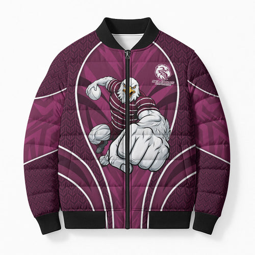 Manly Warringah Sea Eagles Rugby Mascot Bomber Puffer Jacket Australian Rugby Culture - Tribal Inspired Eagle