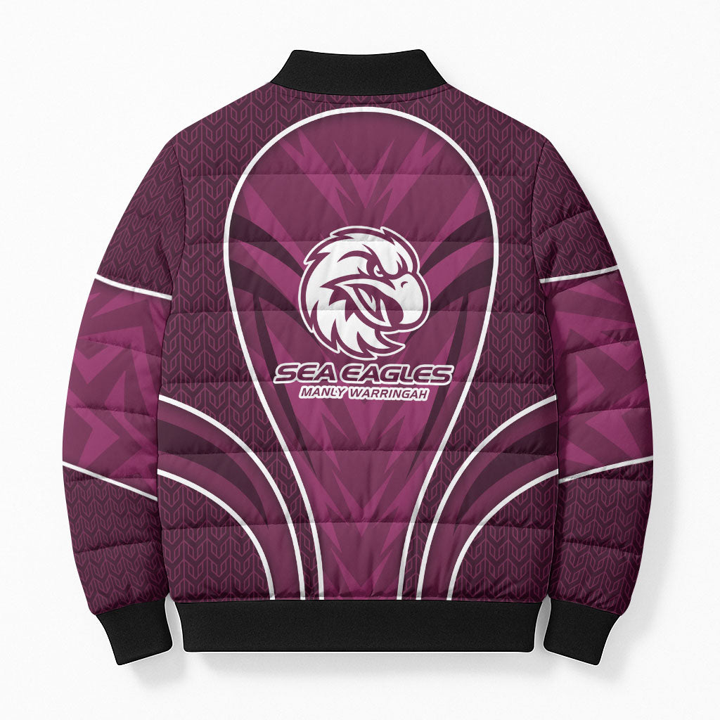Manly Warringah Sea Eagles Rugby Mascot Bomber Puffer Jacket Australian Rugby Culture - Tribal Inspired Eagle