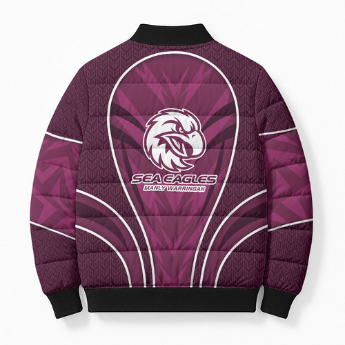 Manly Warringah Sea Eagles Rugby Mascot Bomber Puffer Jacket Australian Rugby Culture - Tribal Inspired Eagle