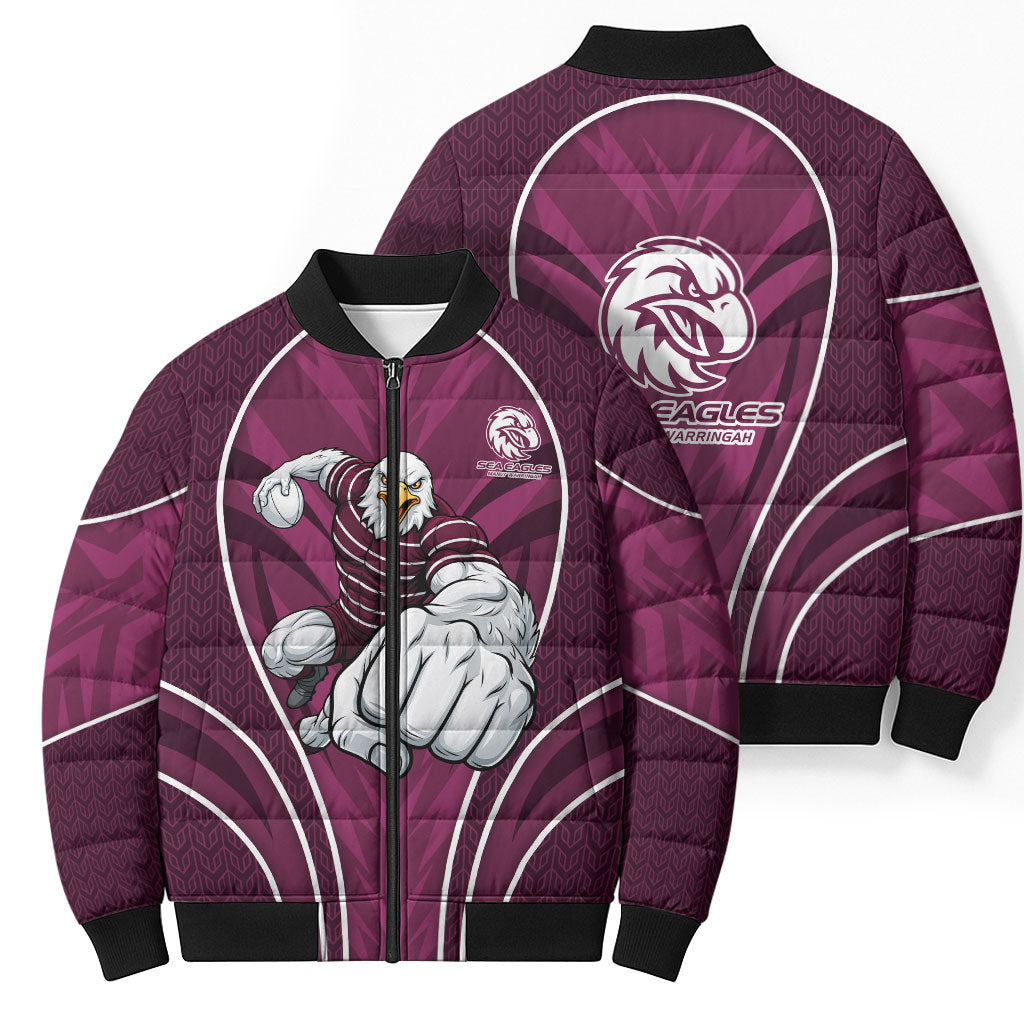 Manly Warringah Sea Eagles Rugby Mascot Bomber Puffer Jacket Australian Rugby Culture - Tribal Inspired Eagle