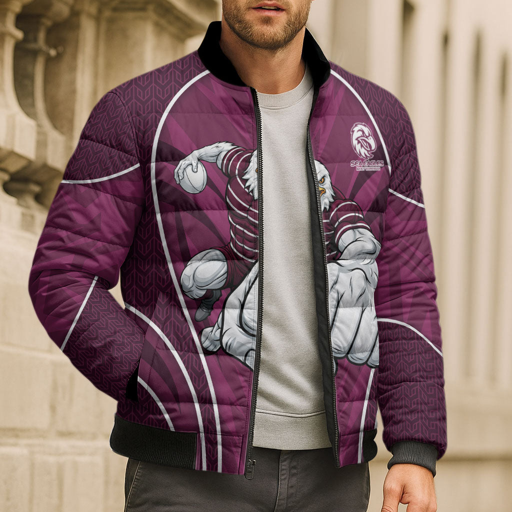 Manly Warringah Sea Eagles Rugby Mascot Bomber Puffer Jacket Australian Rugby Culture - Tribal Inspired Eagle