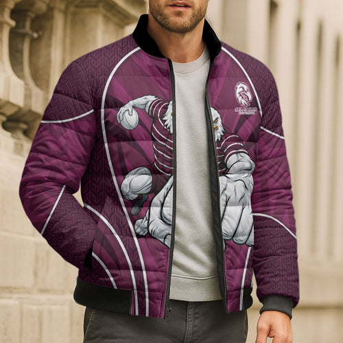 Manly Warringah Sea Eagles Rugby Mascot Bomber Puffer Jacket Australian Rugby Culture - Tribal Inspired Eagle