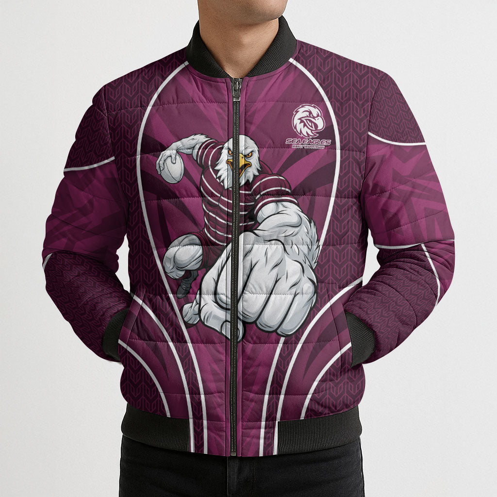Manly Warringah Sea Eagles Rugby Mascot Bomber Puffer Jacket Australian Rugby Culture - Tribal Inspired Eagle