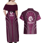 Manly Warringah Sea Eagles Rugby Mascot Couples Matching Off Shoulder Maxi Dress and Hawaiian Shirt Australian Rugby Culture - Tribal Inspired Eagle